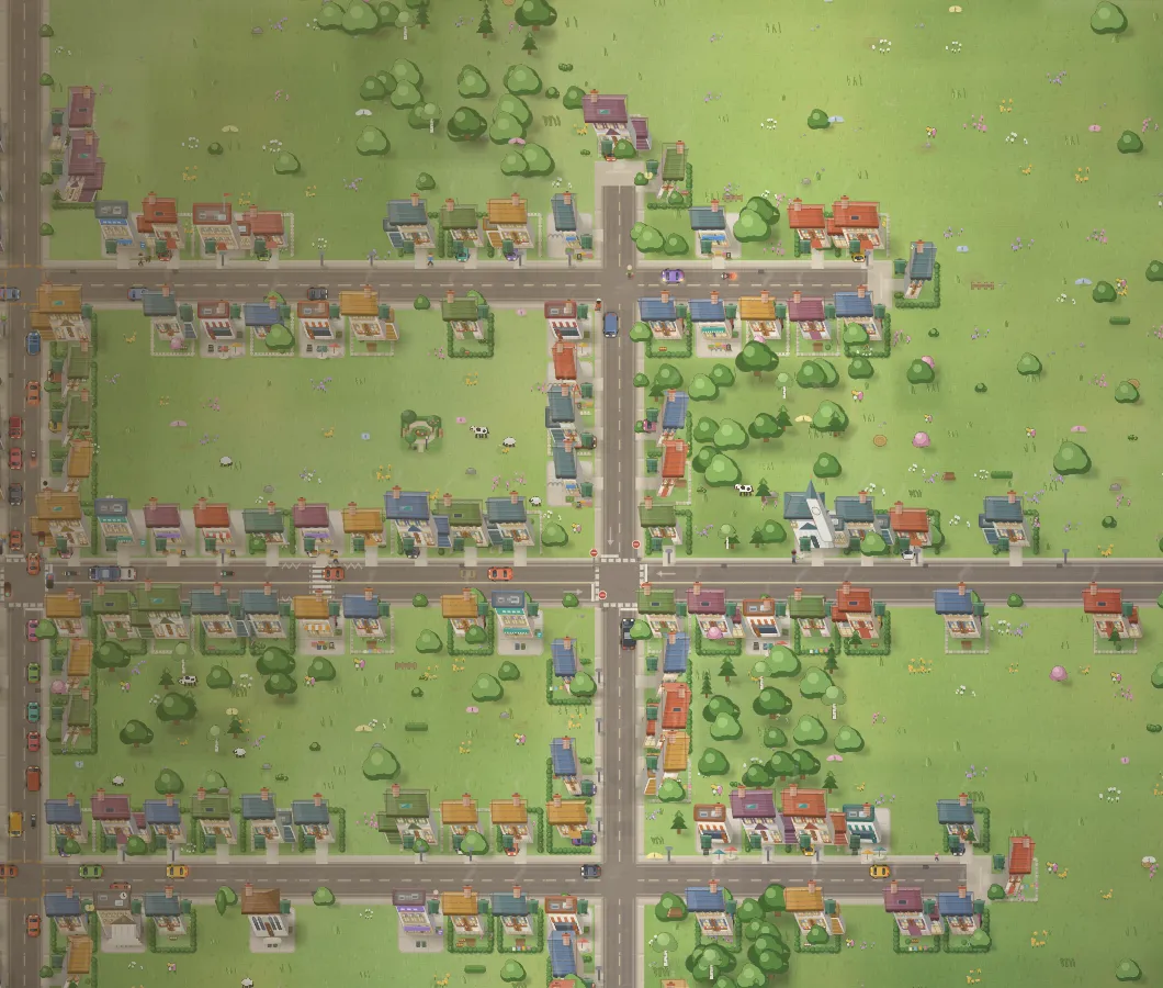 Sunnyside Junction, a cozy town builder seen from above