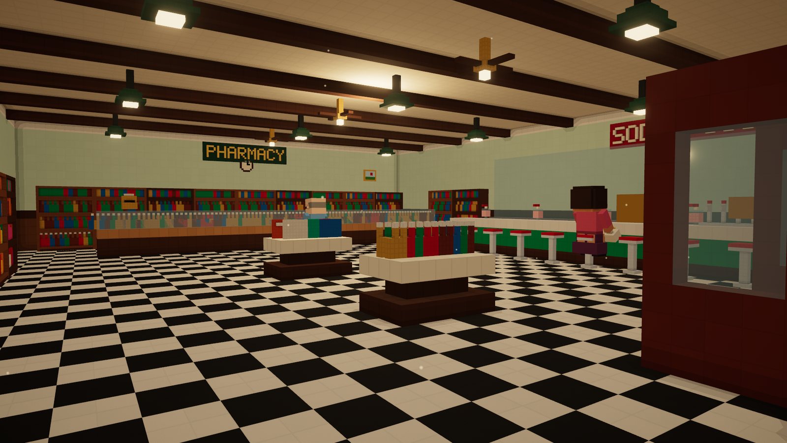 Inside the soda fountain in Acorn Falls