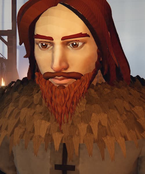 A wildling with a red beard and furs, close up