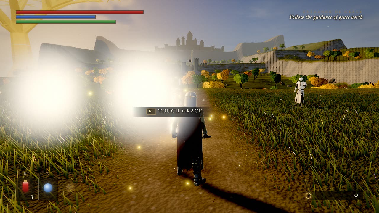 The same spot in the first result: flat grass, blocky cliffs, blown-out white glare