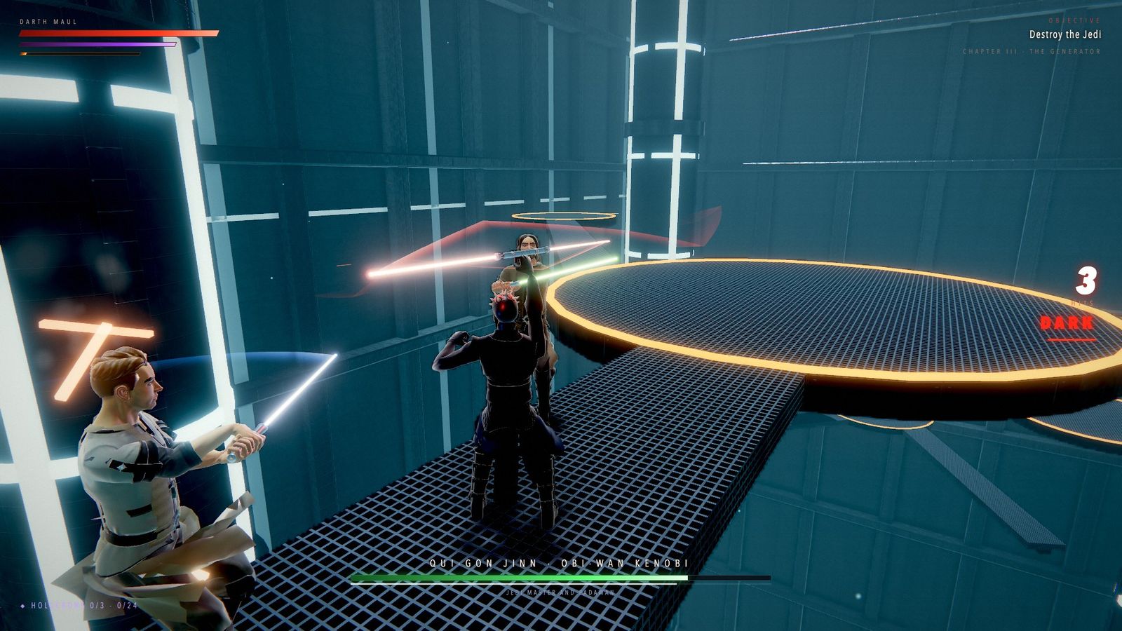 Actual gameplay in the generator with the health bar and hit counter on screen