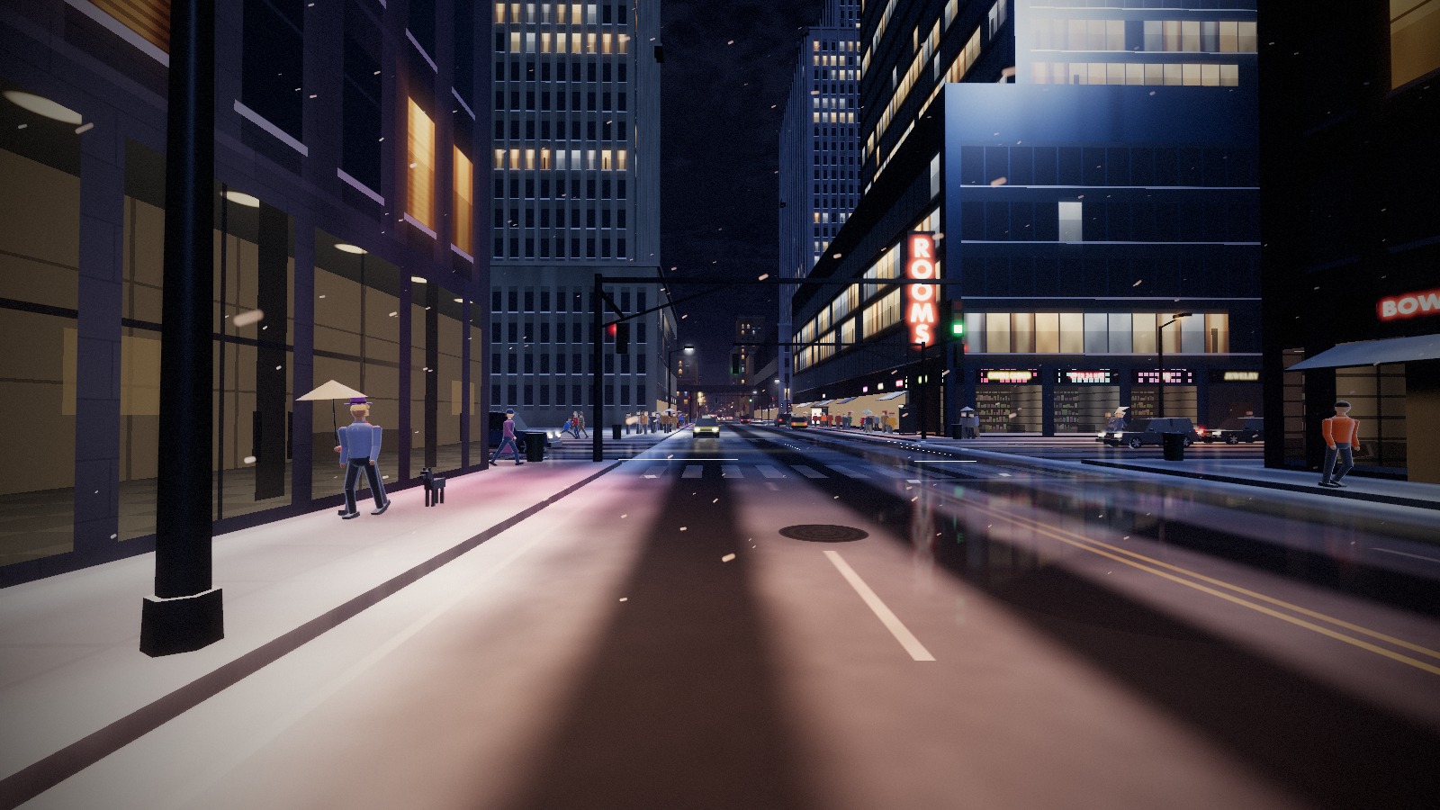 The illuminated streets and towers of Gotham