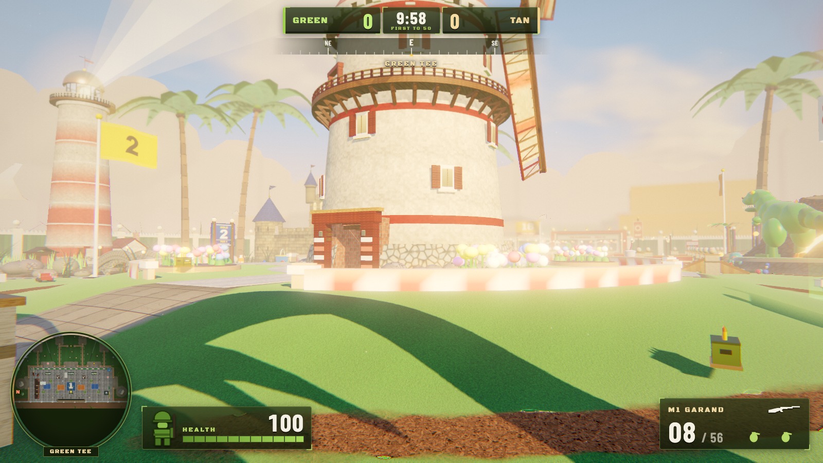 A ground-level view across the putting greens