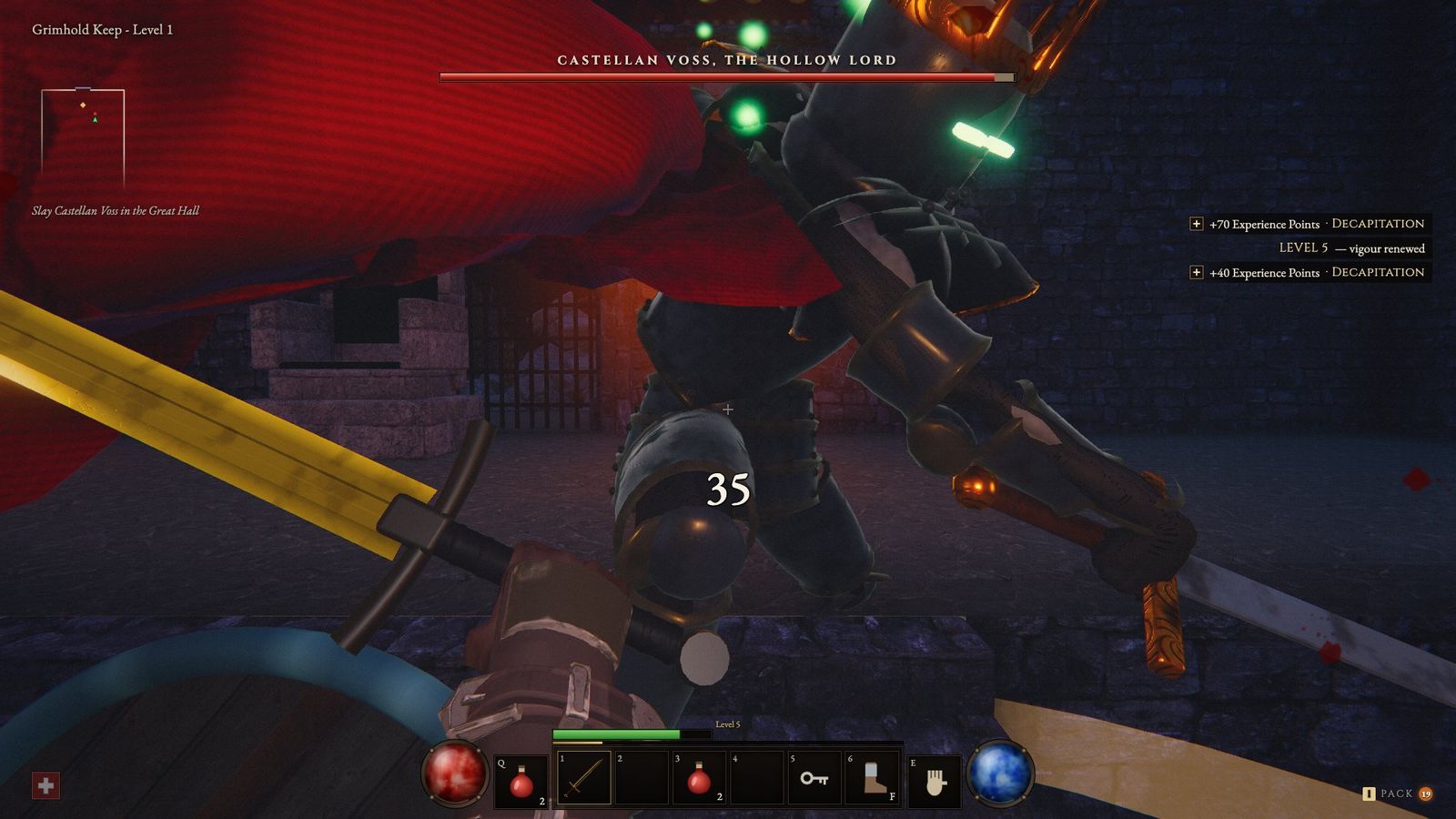 Fighting Castellan Voss with his health bar on screen