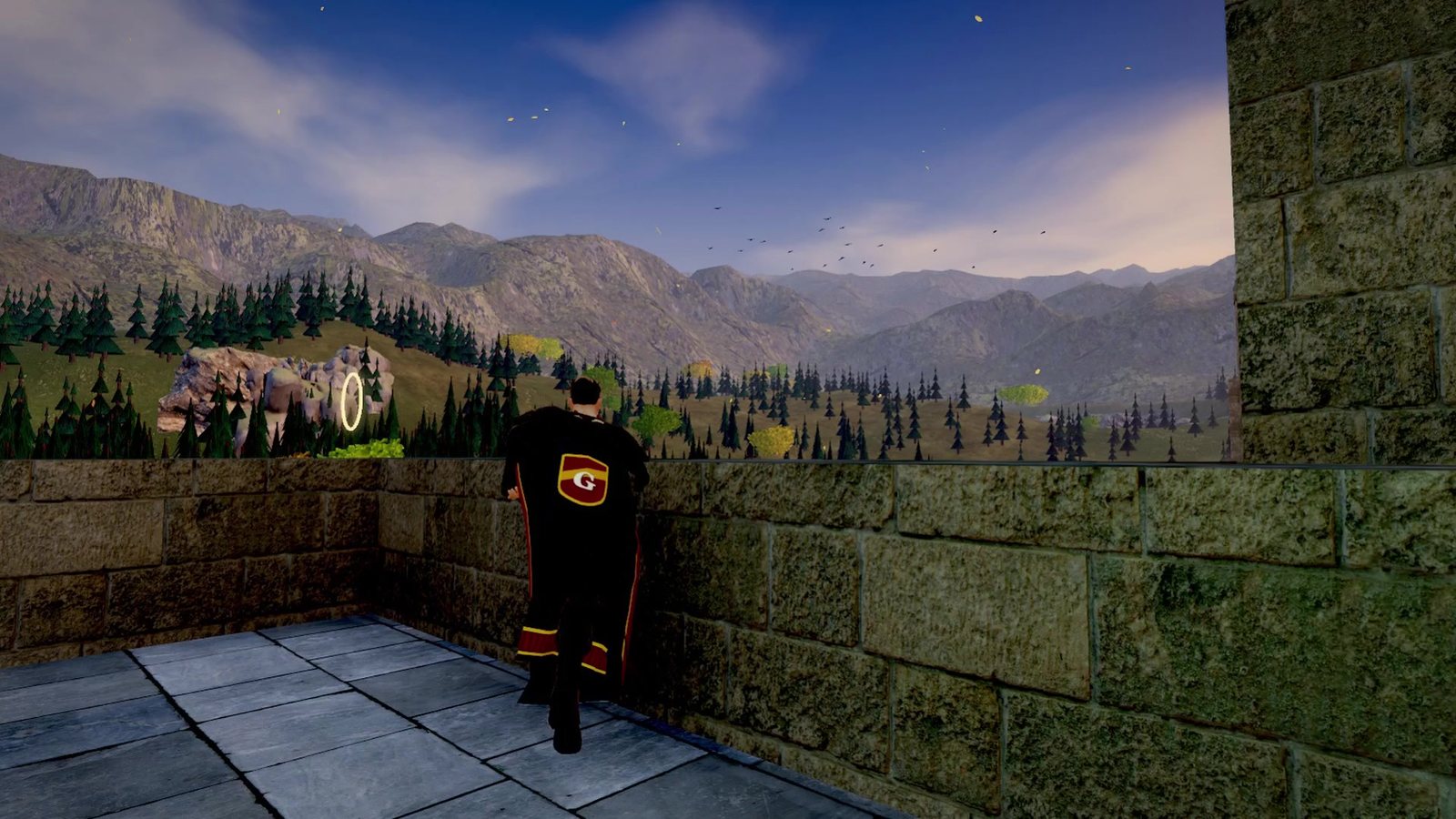 The Viaduct Courtyard with a green Floo flame