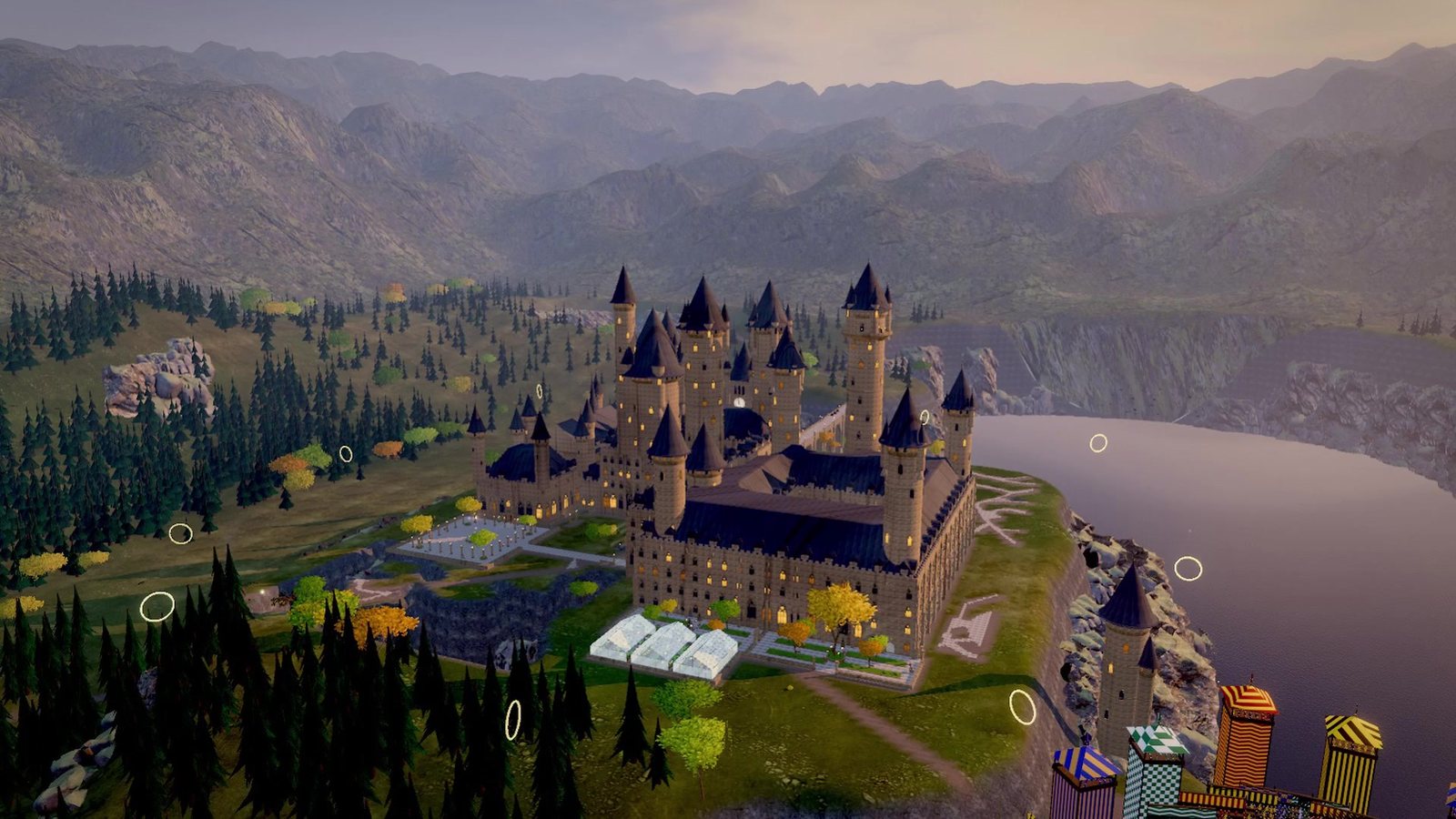 The castle and grounds beside the lake
