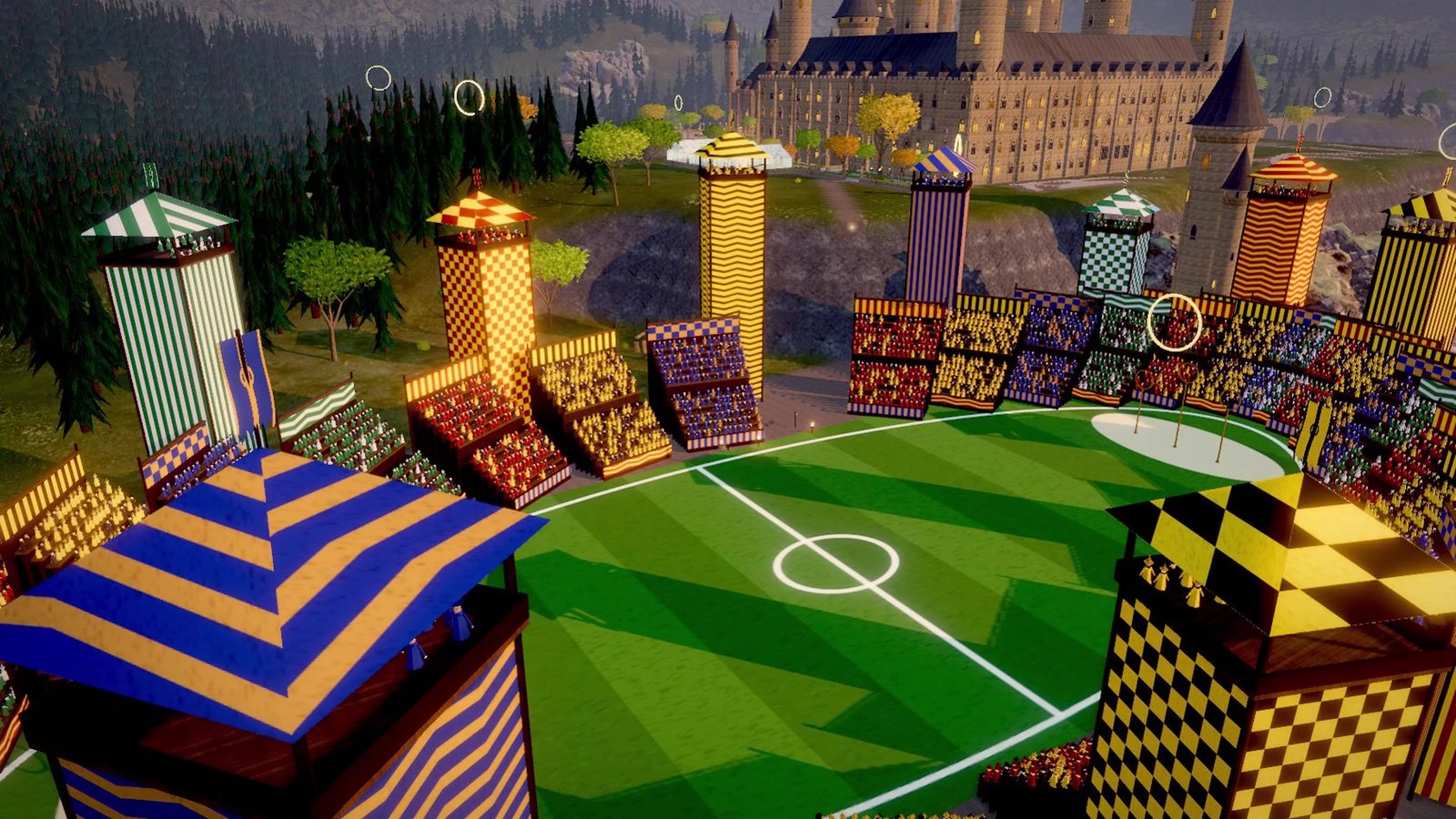 The Quidditch stadium with its striped towers