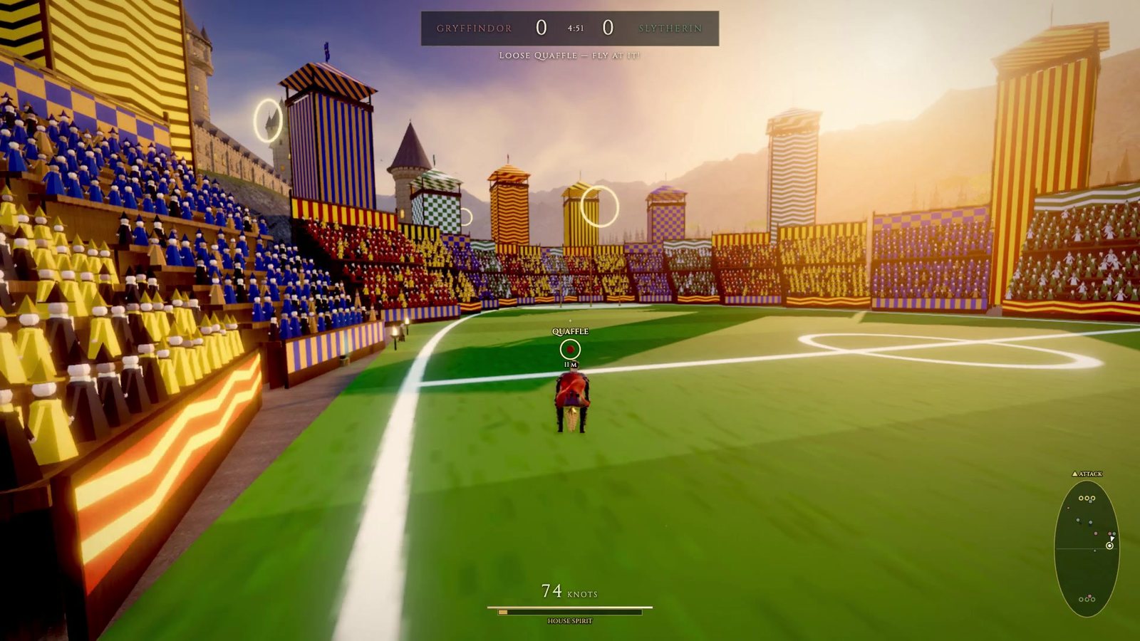 Flying over the pitch during a match
