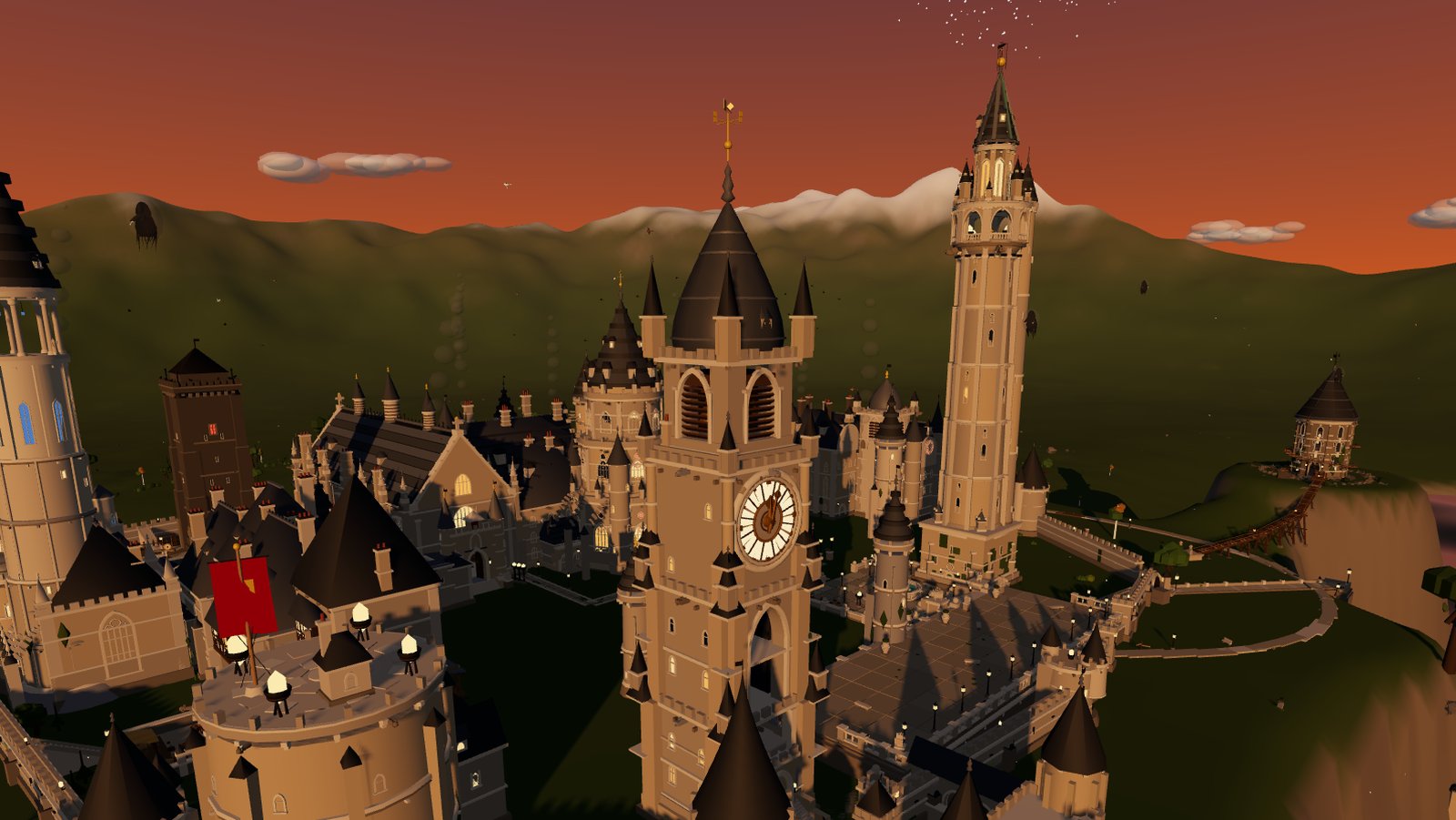 The Clock Tower and courtyards at golden hour