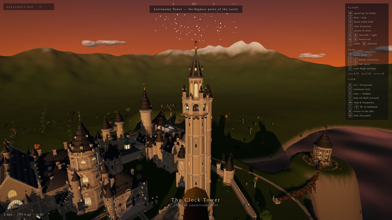 Flying past the Astronomy Tower at golden hour