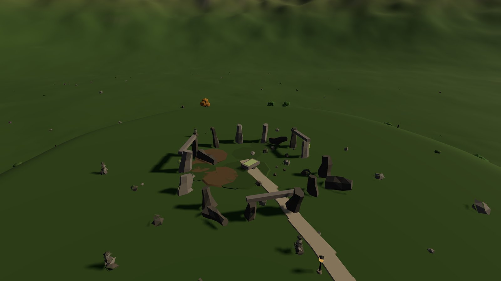 A ring of standing stones on a grassy hill