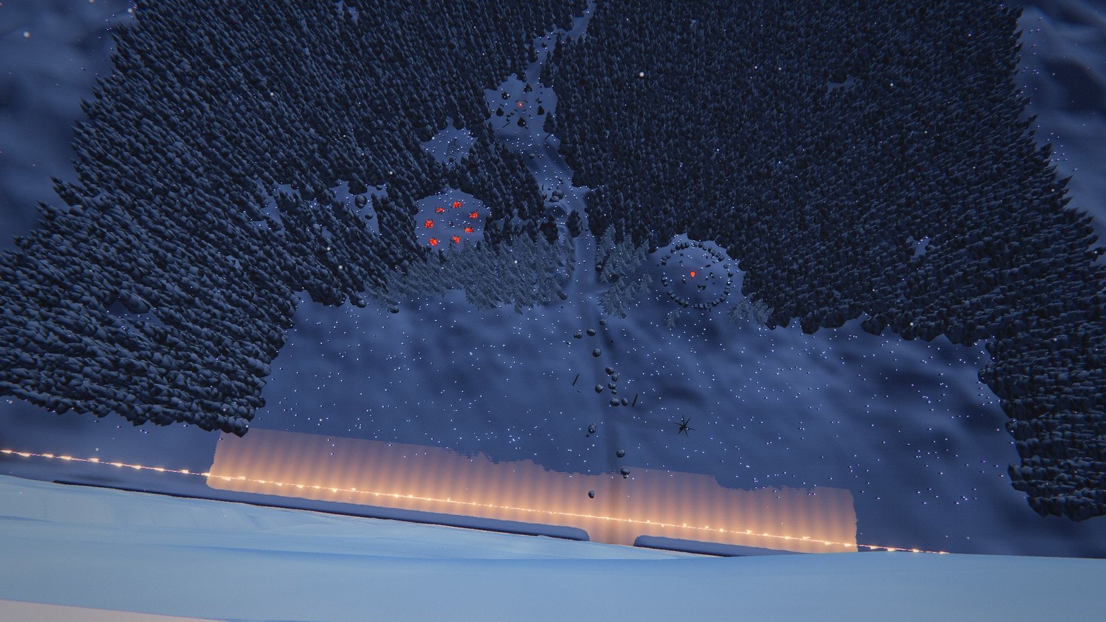 Looking down from the top of the Wall at the army of the dead in the snow below