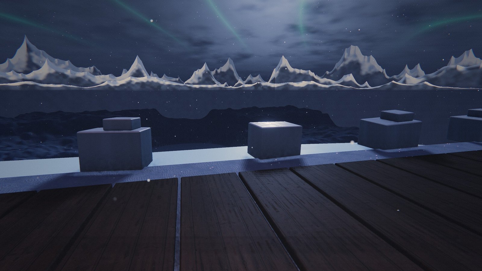 The top of the Wall at night, looking north to the mountains