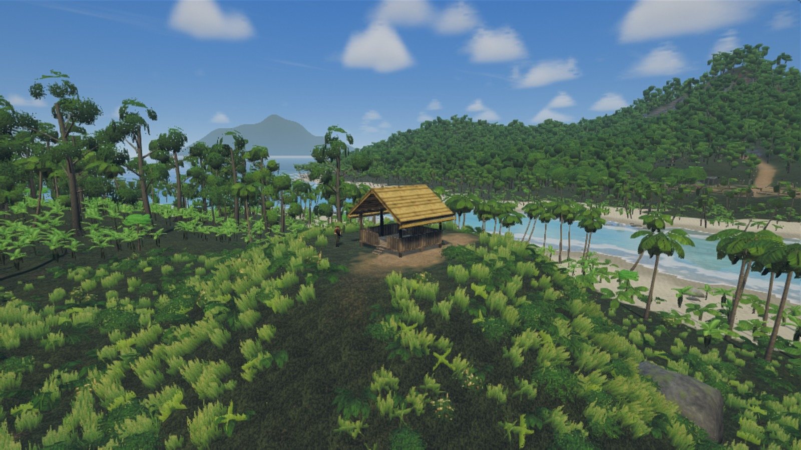 A thatched lookout hut on a jungle hill above the sea